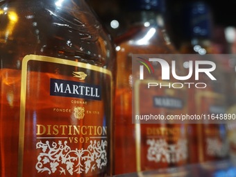 A photo taken on October 8, 2024, shows Martell cognac from France at a supermarket in Hangzhou, China. On the same day, the Ministry of Com...