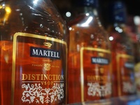 A photo taken on October 8, 2024, shows Martell cognac from France at a supermarket in Hangzhou, China. On the same day, the Ministry of Com...