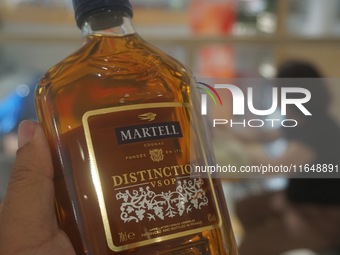 A photo taken on October 8, 2024, shows Martell cognac from France at a supermarket in Hangzhou, China. On the same day, the Ministry of Com...