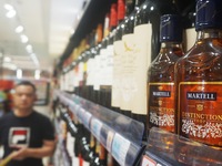 A photo taken on October 8, 2024, shows Martell cognac from France at a supermarket in Hangzhou, China. On the same day, the Ministry of Com...