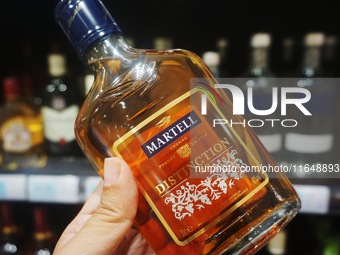 A photo taken on October 8, 2024, shows Martell cognac from France at a supermarket in Hangzhou, China. On the same day, the Ministry of Com...