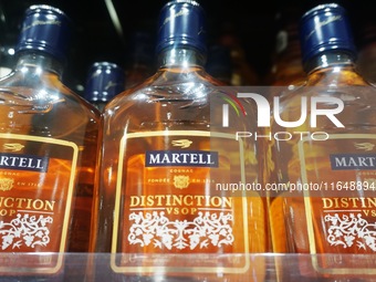 A photo taken on October 8, 2024, shows Martell cognac from France at a supermarket in Hangzhou, China. On the same day, the Ministry of Com...