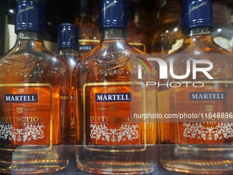 A photo taken on October 8, 2024, shows Martell cognac from France at a supermarket in Hangzhou, China. On the same day, the Ministry of Com...