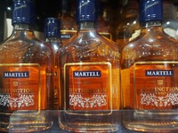 A photo taken on October 8, 2024, shows Martell cognac from France at a supermarket in Hangzhou, China. On the same day, the Ministry of Com...