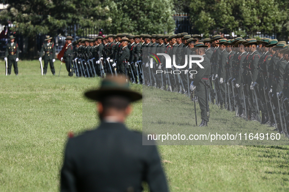 Nepalese army personnel participate in a grand rehearsal for the upcoming Fulpati of the biggest Hindu festival, Dashain Celebration, at Tud...