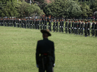 Nepalese army personnel participate in a grand rehearsal for the upcoming Fulpati of the biggest Hindu festival, Dashain Celebration, at Tud...