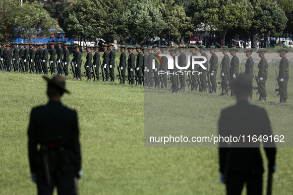 Nepalese army personnel participate in a grand rehearsal for the upcoming Fulpati of the biggest Hindu festival, Dashain Celebration, at Tud...