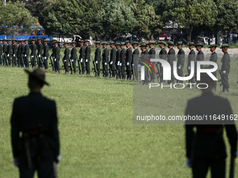 Nepalese army personnel participate in a grand rehearsal for the upcoming Fulpati of the biggest Hindu festival, Dashain Celebration, at Tud...