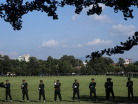 Nepalese army personnel participate in a grand rehearsal for the upcoming Fulpati of the biggest Hindu festival, Dashain Celebration, at Tud...