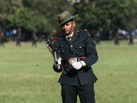 Nepalese army personnel participate in a grand rehearsal for the upcoming Fulpati of the biggest Hindu festival, Dashain Celebration, at Tud...