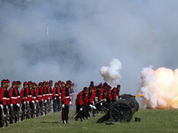 Nepalese army personnel fire cannons during a grand rehearsal for the upcoming Fulpati of the biggest Hindu festival, Dashain Celebration, a...