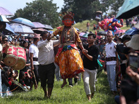 Nepalese devotees impersonate a deity and jump to the tunes of traditional instruments during the celebration of the Shikali Festival in Kho...