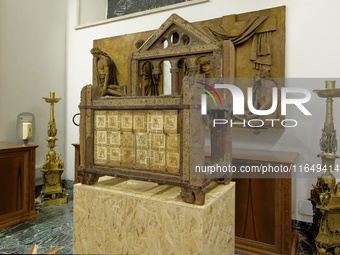 A view of the relic of the first Pope, the wooden throne known as the 'Cathedra Sancti Petri Apostoli', is temporarily removed during the re...