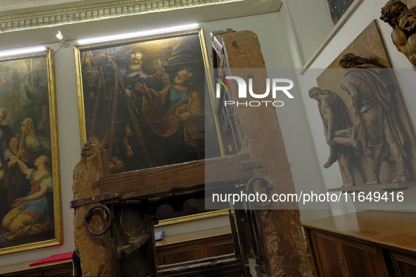 A view of the relic of the first Pope, the wooden throne known as the 'Cathedra Sancti Petri Apostoli', is temporarily removed during the re...