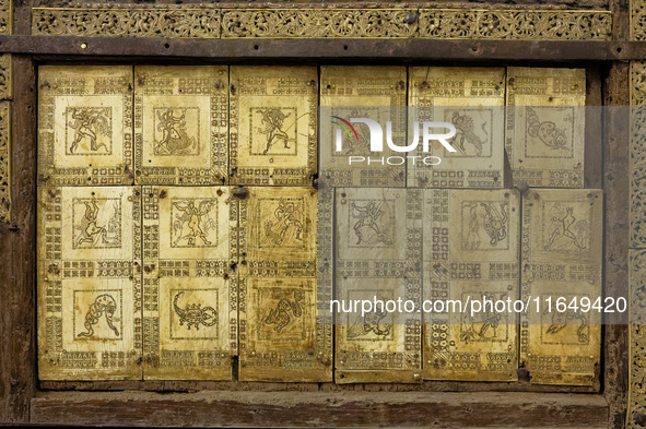 A view of the relic of the first Pope, the wooden throne known as the 'Cathedra Sancti Petri Apostoli', is temporarily removed during the re...