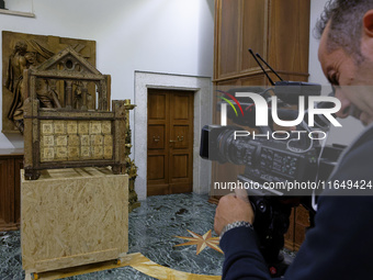 A view of the relic of the first Pope, the wooden throne known as the 'Cathedra Sancti Petri Apostoli', is temporarily removed during the re...