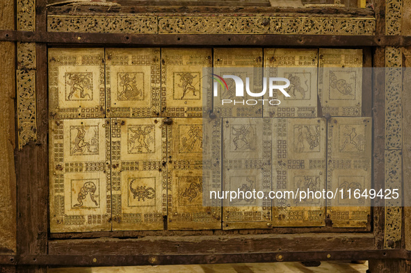 A view of the relic of the first Pope, the wooden throne known as the 'Cathedra Sancti Petri Apostoli', is temporarily removed during the re...