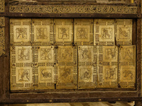 A view of the relic of the first Pope, the wooden throne known as the 'Cathedra Sancti Petri Apostoli', is temporarily removed during the re...