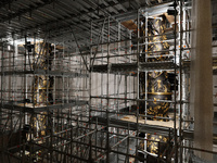 A view of the restoration work of the Canopy of Saint Peter, created by Gian Lorenzo Bernini, at St. Peter's Basilica in Vatican City, on Oc...