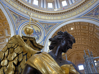 A view of the restoration work of the Canopy of Saint Peter, created by Gian Lorenzo Bernini, at St. Peter's Basilica in Vatican City, on Oc...