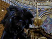 A view of the restoration work of the Canopy of Saint Peter, created by Gian Lorenzo Bernini, at St. Peter's Basilica in Vatican City, on Oc...