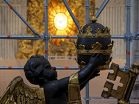 A view of the restoration work of the Canopy of Saint Peter, created by Gian Lorenzo Bernini, at St. Peter's Basilica in Vatican City, on Oc...