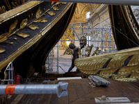 A view of the restoration work of the Canopy of Saint Peter, created by Gian Lorenzo Bernini, at St. Peter's Basilica in Vatican City, on Oc...