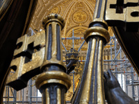 A view of the restoration work of the Canopy of Saint Peter, created by Gian Lorenzo Bernini, at St. Peter's Basilica in Vatican City, on Oc...