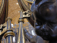 A view of the restoration work of the Canopy of Saint Peter, created by Gian Lorenzo Bernini, at St. Peter's Basilica in Vatican City, on Oc...