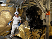 A view during the restoration works of the Chair of Saint Peter, created by Gian Lorenzo Bernini, located in the apse of St. Peter's Basilic...