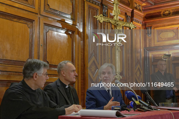 Cardinal Mauro Gambetti, archpriest of the Basilica and president of the Fabric of St. Peter's, participates in a press conference for the r...