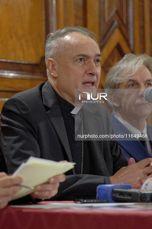 Cardinal Mauro Gambetti, archpriest of the Basilica and president of the Fabric of St. Peter's, speaks during a press conference for the res...