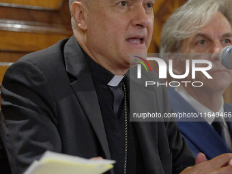 Cardinal Mauro Gambetti, archpriest of the Basilica and president of the Fabric of St. Peter's, speaks during a press conference for the res...