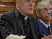 Cardinal Mauro Gambetti, archpriest of the Basilica and president of the Fabric of St. Peter's, speaks during a press conference for the res...