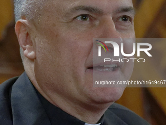 Cardinal Mauro Gambetti, archpriest of the Basilica and president of the Fabric of St. Peter's, speaks during a press conference for the res...