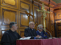 Cardinal Mauro Gambetti, archpriest of the Basilica and president of the Fabric of St. Peter's, participates in a press conference for the r...