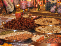 Offerings to the Goddess Durga are seen during the Durga Puja festival at a pandal (temporary temple) in Mississauga, Ontario, Canada, on Oc...