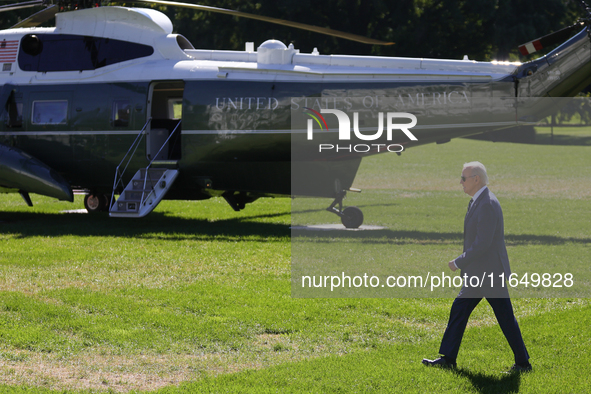 U.S. President Joe Biden departs the White House to board Marine One en route to Milwaukee, Wisconsin and Philadelphia, Pennsylvania on Octo...