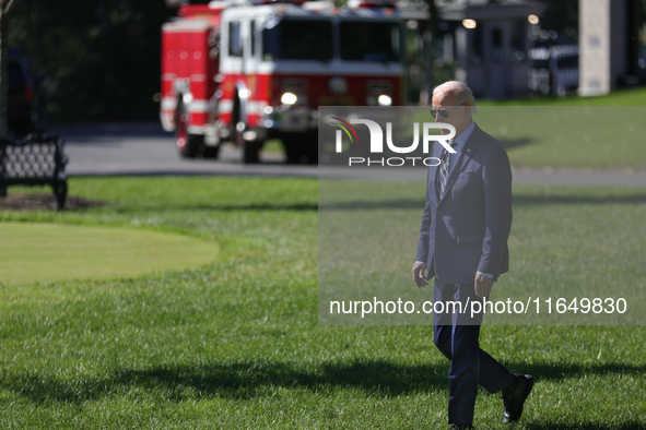 U.S. President Joe Biden departs the White House to board Marine One en route to Milwaukee, Wisconsin and Philadelphia, Pennsylvania on Octo...