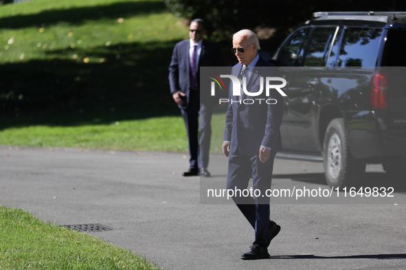 U.S. President Joe Biden departs the White House to board Marine One en route to Milwaukee, Wisconsin and Philadelphia, Pennsylvania on Octo...