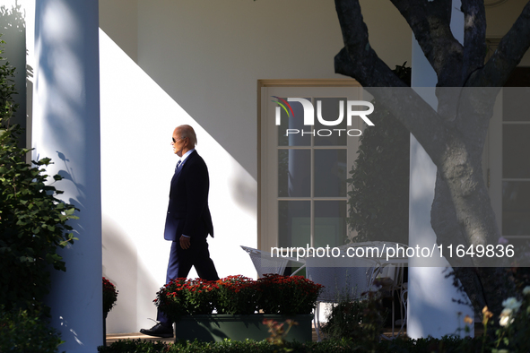 U.S. President Joe Biden departs the White House to board Marine One en route to Milwaukee, Wisconsin and Philadelphia, Pennsylvania on Octo...