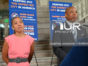 New York City Mayor Eric Adams (Right) holds a news conference with Maria Torres-Springer (Left) at City Hall in Manhattan, New York, United...