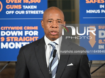 New York City Mayor Eric Adams holds a news conference with Maria Torres-Springer at City Hall in Manhattan, New York, United States, on Oct...