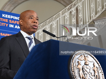 New York City Mayor Eric Adams holds a news conference with Maria Torres-Springer at City Hall in Manhattan, New York, United States, on Oct...