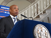 New York City Mayor Eric Adams holds a news conference with Maria Torres-Springer at City Hall in Manhattan, New York, United States, on Oct...