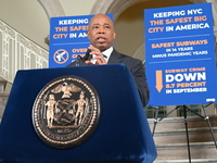 New York City Mayor Eric Adams holds a news conference with Maria Torres-Springer at City Hall in Manhattan, New York, United States, on Oct...