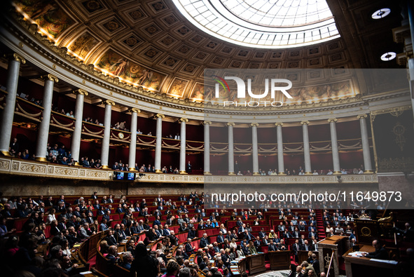 The Assemblee Nationale, the French Parliament, on the day of the motion of no-confidence against Premier Michel Barnier's government in Par...