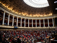 The Assemblee Nationale, the French Parliament, on the day of the motion of no-confidence against Premier Michel Barnier's government in Par...