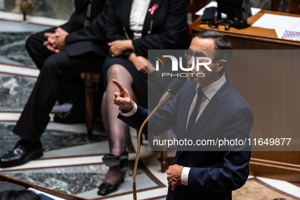 Interior Minister Bruno Retailleau is at the Assemblee Nationale, the French Parliament, on the day of Premier Michel Barnier's motion of no...