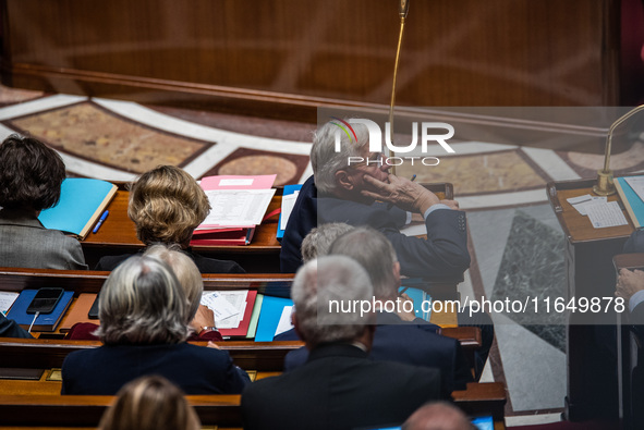 Prime Minister Michel Barnier is at the National Assembly on the day of the no-confidence vote against his government in Paris, France, on O...